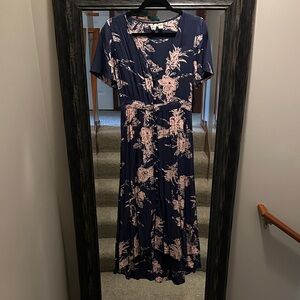 Roxy Navy and Pink Floral Midi Dress